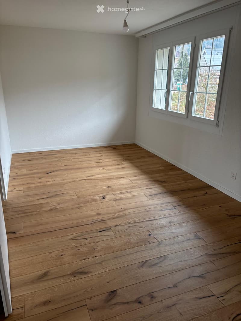 empty room, white walls, wooden floors, windows