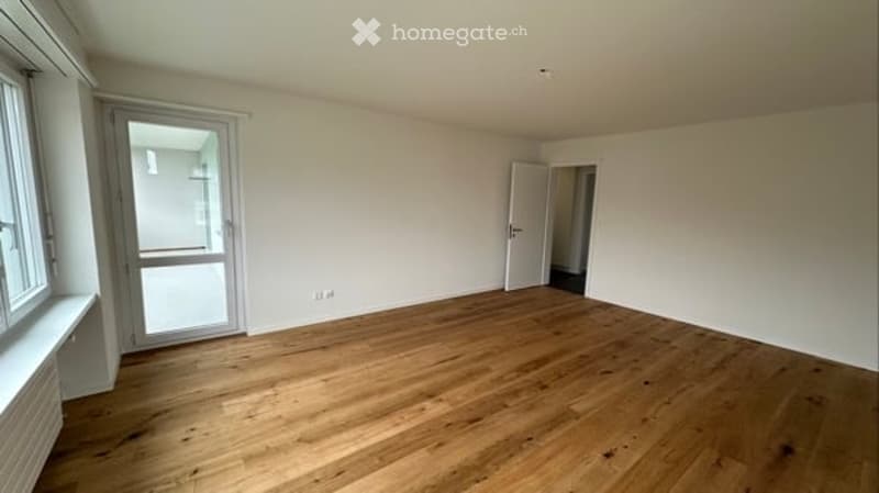 empty room, wooden floor, white walls, glass door, windows, radiator