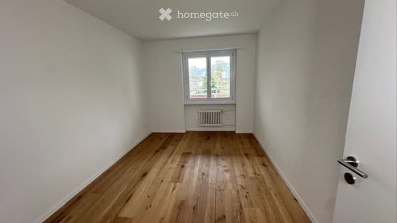 empty room, wooden floor, white walls, window, radiator