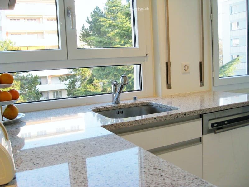 kitchen with granite countertop, stainless steel sink, silver faucet, dishwasher