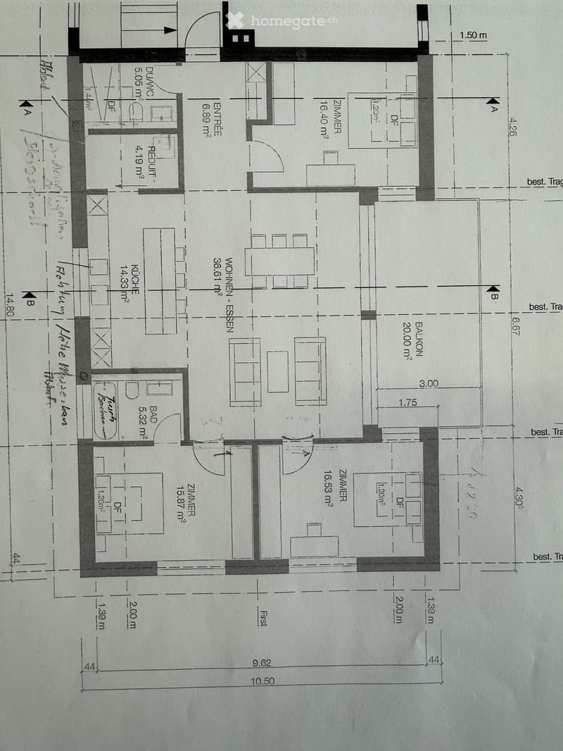 living room, kitchen, 2 bedrooms, 2 bathrooms, balcony