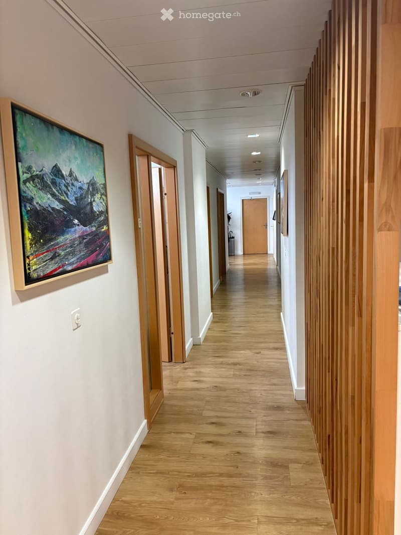 wooden floor, white walls, wooden doors, picture frame, ceiling lights