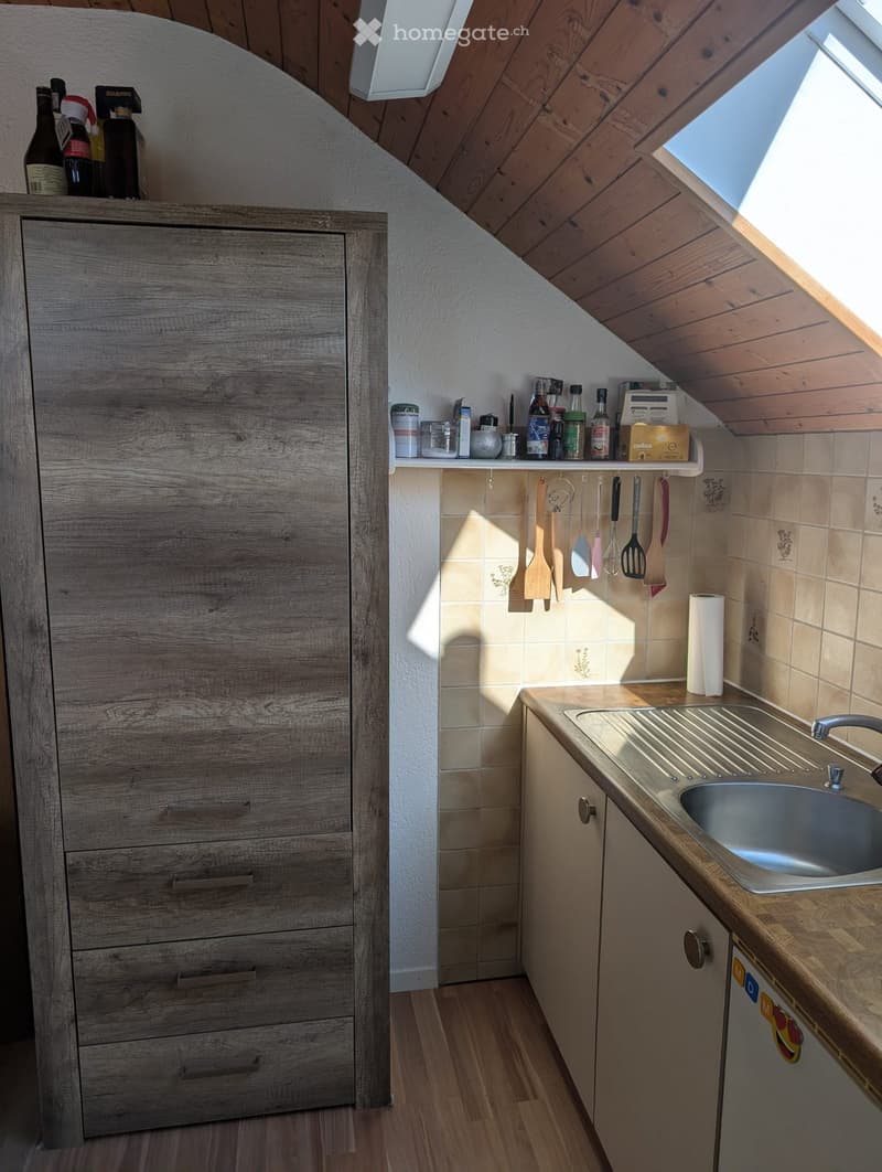 small kitchen with wooden floor, wooden cabinet, sink, countertop, wooden ceiling, tiled wall, skylight