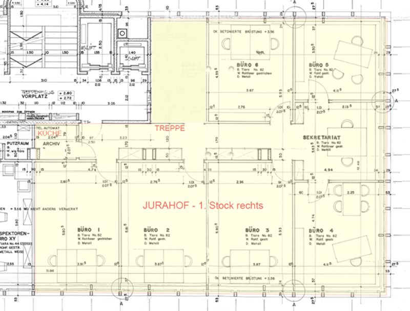 4 office rooms, kitchen, archive, staircase, balcony