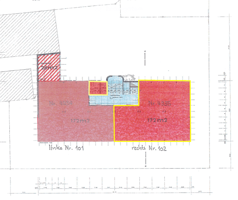 Floor plan with two sections, one labeled 'Nr. 4934' and the other 'Nr. 4935', each with a size of 172m2 and 172m2 respectively