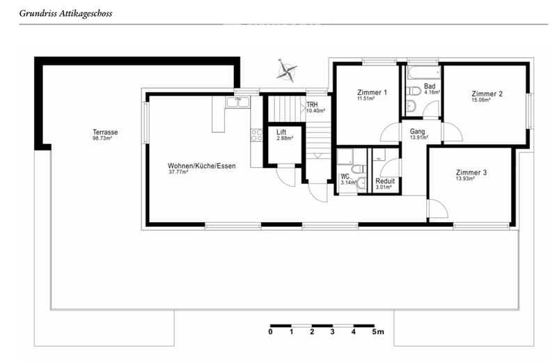 Living room, kitchen, 3 bedrooms, bathroom, terrace, lift, storage