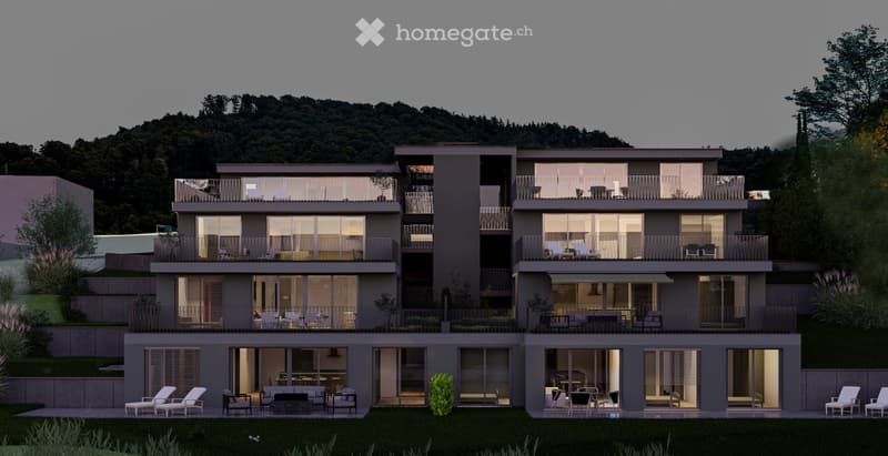 3 story house, modern design, large windows, multiple balconies, outdoor seating, garden