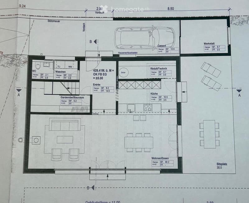 Living room, kitchen, 3 bedrooms, 2 bathrooms, balcony, garage