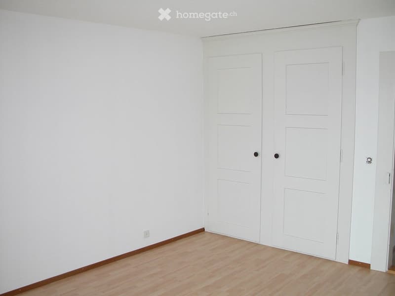 empty room, white walls, wooden floor, double doors, power outlet