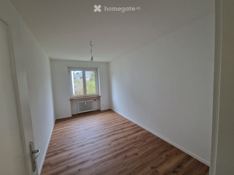 empty room, wooden floor, white walls, window with white frame, white radiator