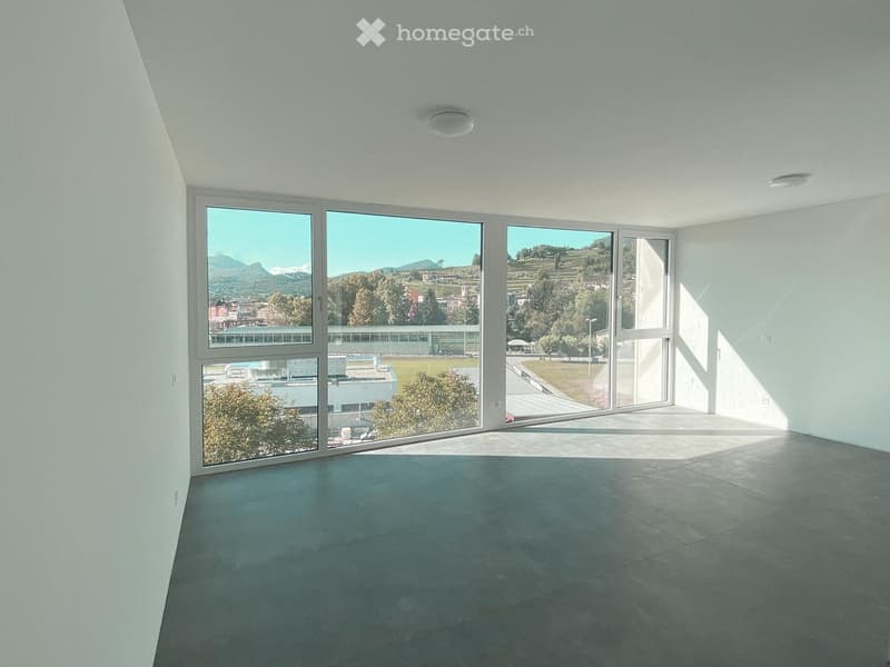 large windows, open space, city view