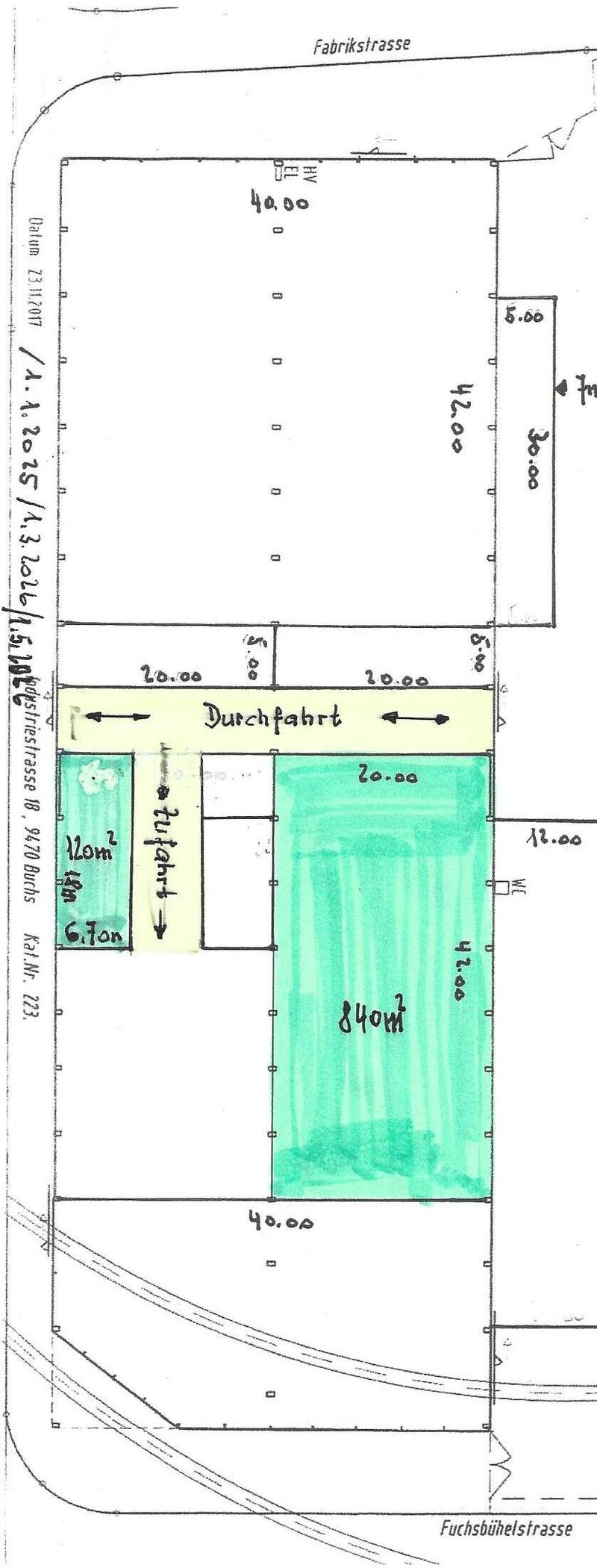 Floor plan showing a layout with labeled areas including a driveway, parking space, and dimensions.