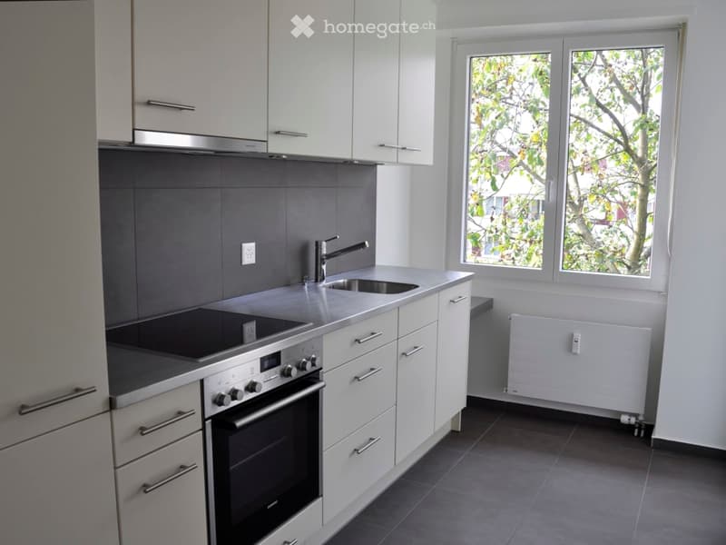 kitchen with a stove, sink, cabinets, and windows