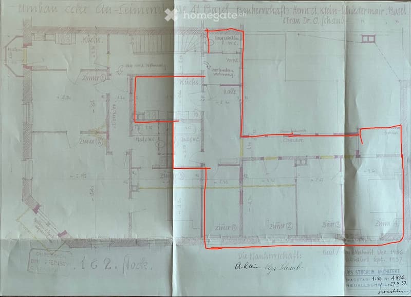 Floor plan with multiple rooms, including living room, kitchen, bedrooms, and bathrooms.