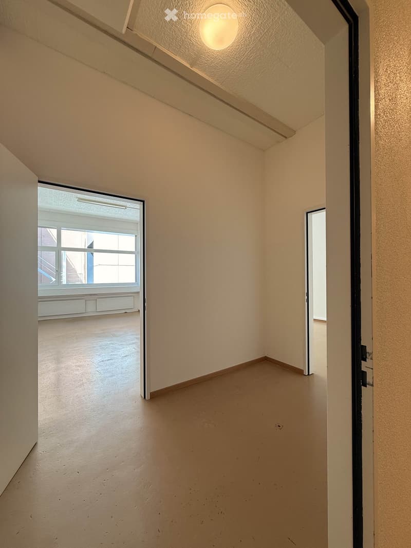Empty room, white walls, wooden floor, large window, ceiling light