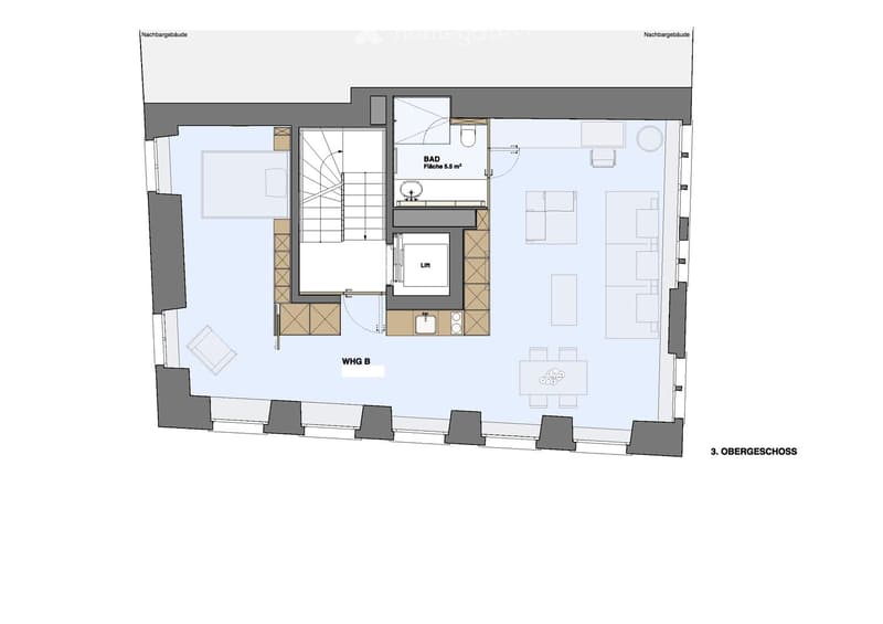 Floor plan showing living room, kitchen, 2 bedrooms, 2 bathrooms, and lift.
