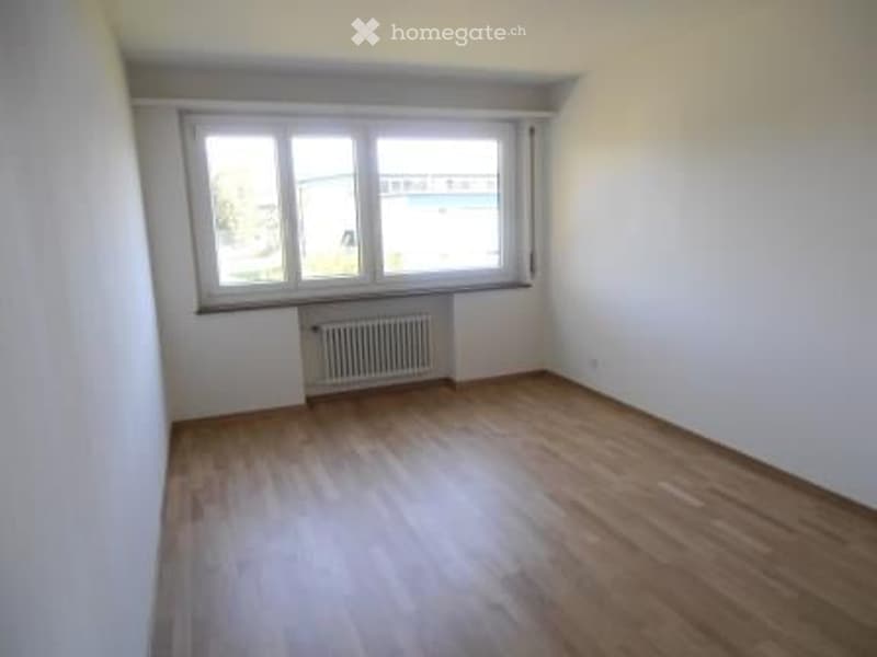 empty room, wooden floor, white walls, large window, radiator