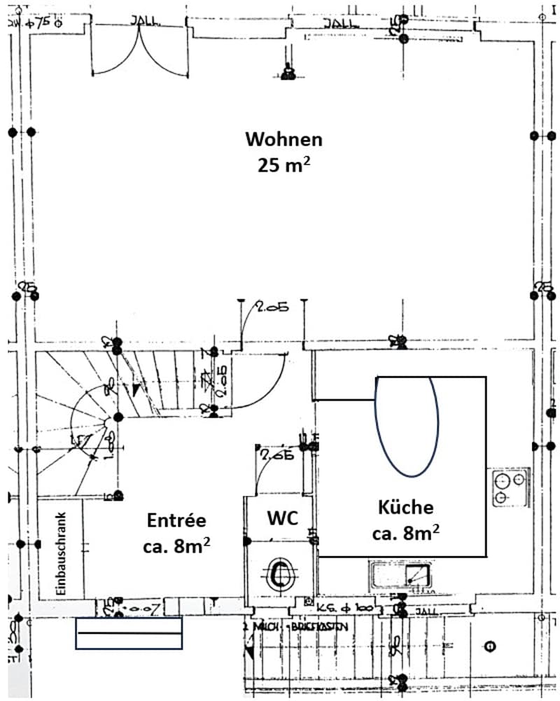Floor plan with entrance, kitchen, WC, and terrace
