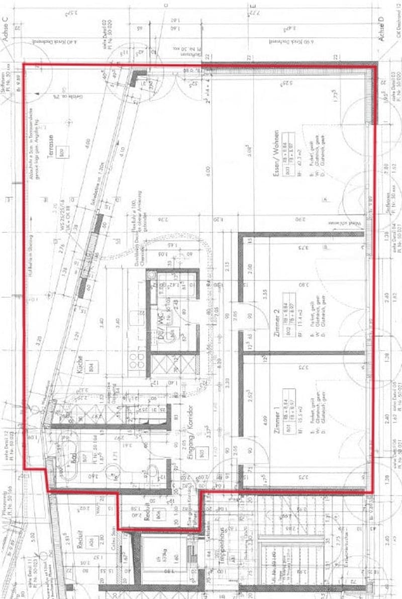 Floor plan with multiple rooms, including living room, kitchen, bedrooms, and bathrooms.