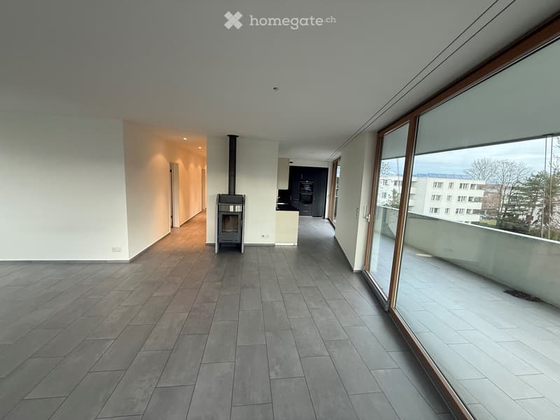 empty room, wooden floor, fireplace, sliding glass doors, balcony