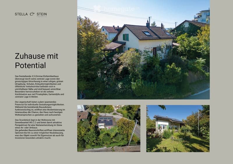 House. A 4.5-room family house with central location, surrounded by greenery, offering potential for individual customization and nearby traffic. The property includes a combination of private, garden, and central areas.