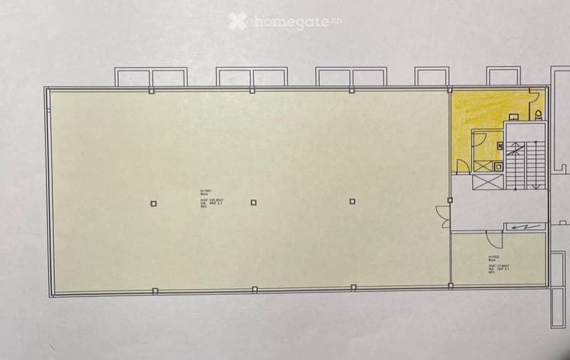 large rectangular open space, two smaller rectangles, dimensions are mentioned