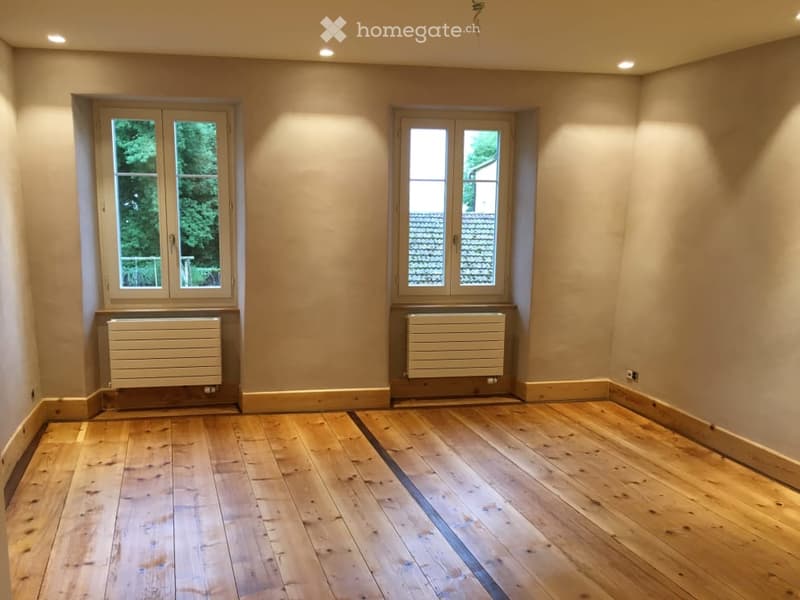 {"visible_features": ["View"],    "type": "Room",    "description": "An empty room with wooden floors, white walls, two glass windows with white frames, two white radiators, and a small gap between the floor and the wall",    "localized_descriptions":