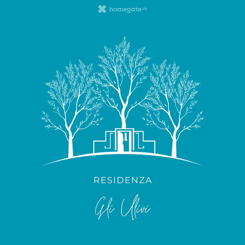 Building. A logo for Residenza Gli Ulivi, featuring a stylized building with a door and three trees in front.