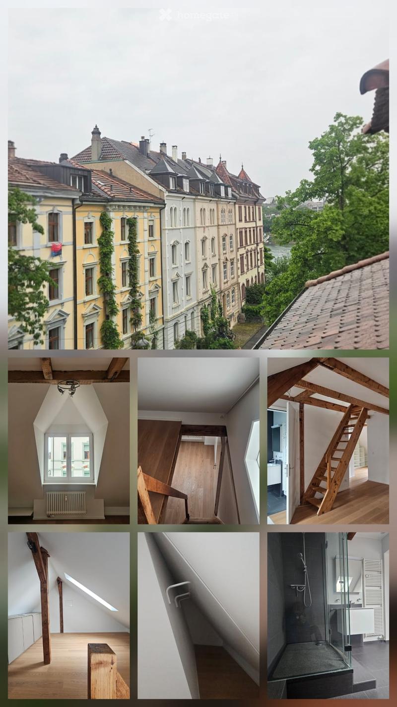 A collage of images showcasing a multi-story residential building with classic architecture, including a view of the exterior, interior spaces such as a hallway, staircase, and bathroom, and a modern shower area.