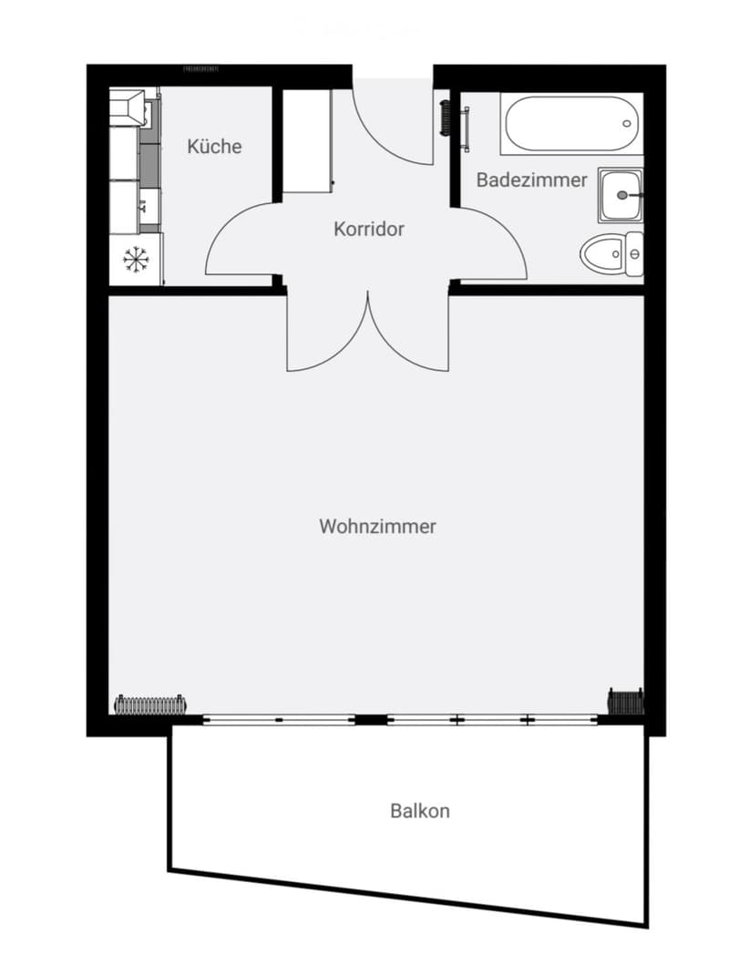 Living room, kitchen, bathroom, corridor, balcony