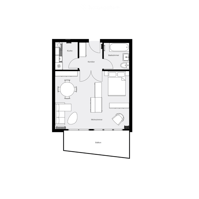 kitchen, bathroom, bedroom, corridor, living room, balcony