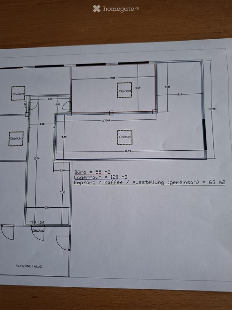Floor Plan. Floor plan of a commercial space with a reception/office area, storage room, and office space. Dimensions and room labels are visible.