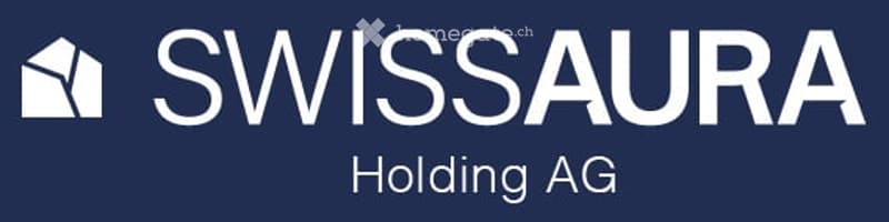 Logo of SwissAura Holding AG, featuring a stylized building icon and the company name.