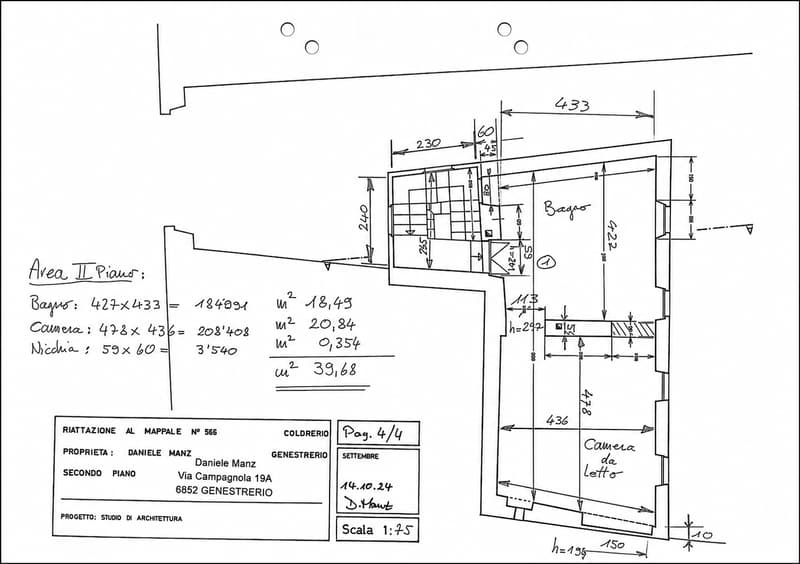 Floor plan of the second floor showing a bathroom, bedroom, and closet with dimensions and area calculations.