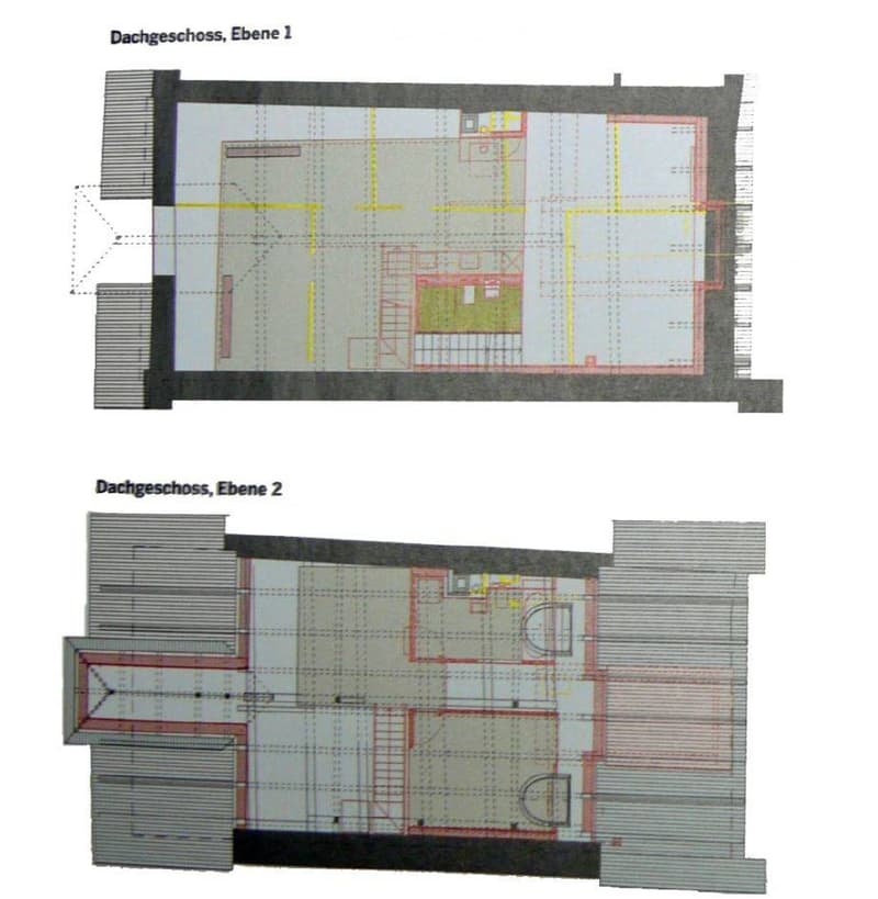 Floor plans of two levels showing living room, kitchen, bedrooms, bathrooms, and balcony.
