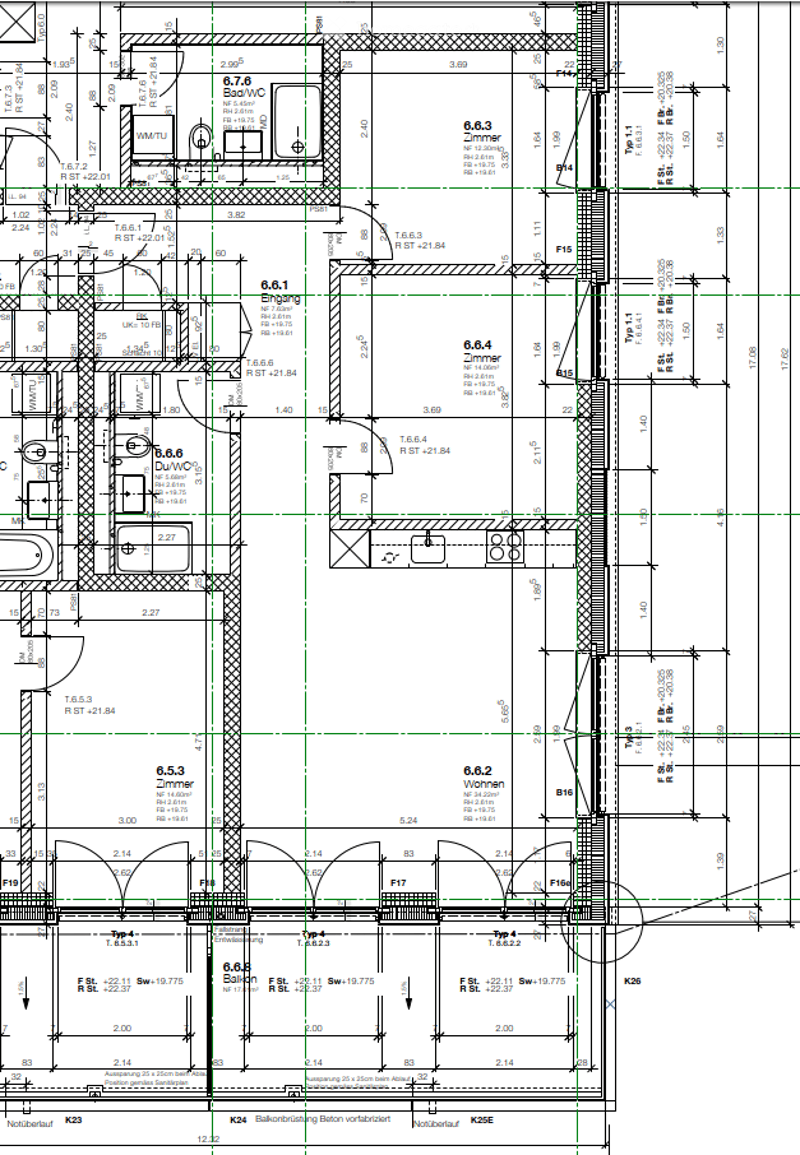 Floor plan of a multi-room residential space, including living room, kitchen, bedrooms, bathrooms, and hallway.