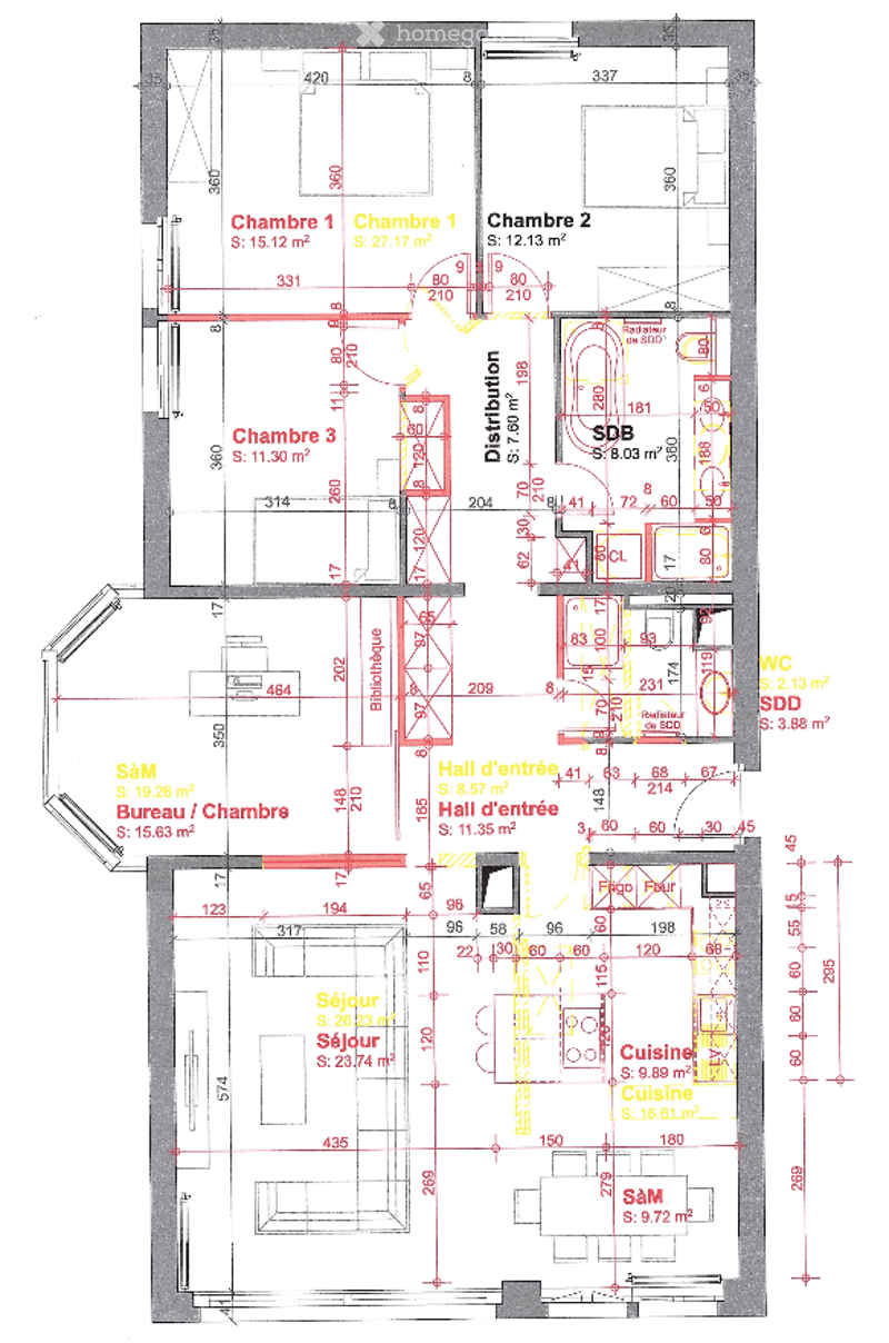 Floor plan showing a multi-room layout including bedrooms, living room, kitchen, hallway, and bathroom.