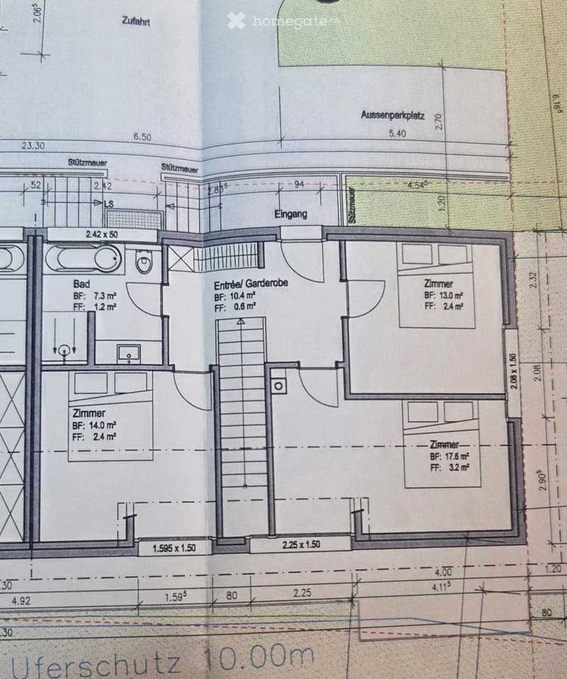Floor plan showing a house layout with labeled rooms including a bathroom, entrance/wardrobe, and multiple bedrooms with specified floor areas.