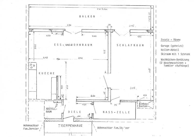 Floor plan showing a layout with a balcony, living and dining area, bedroom, kitchen, storage room, hallway, and bathroom.