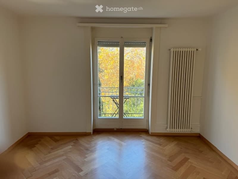wooden floor, white walls, white sliding door, balcony, radiator