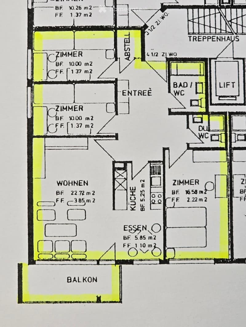 Floor plan showing a layout with multiple rooms including a kitchen, living area, bedrooms, bathrooms, and a balcony.