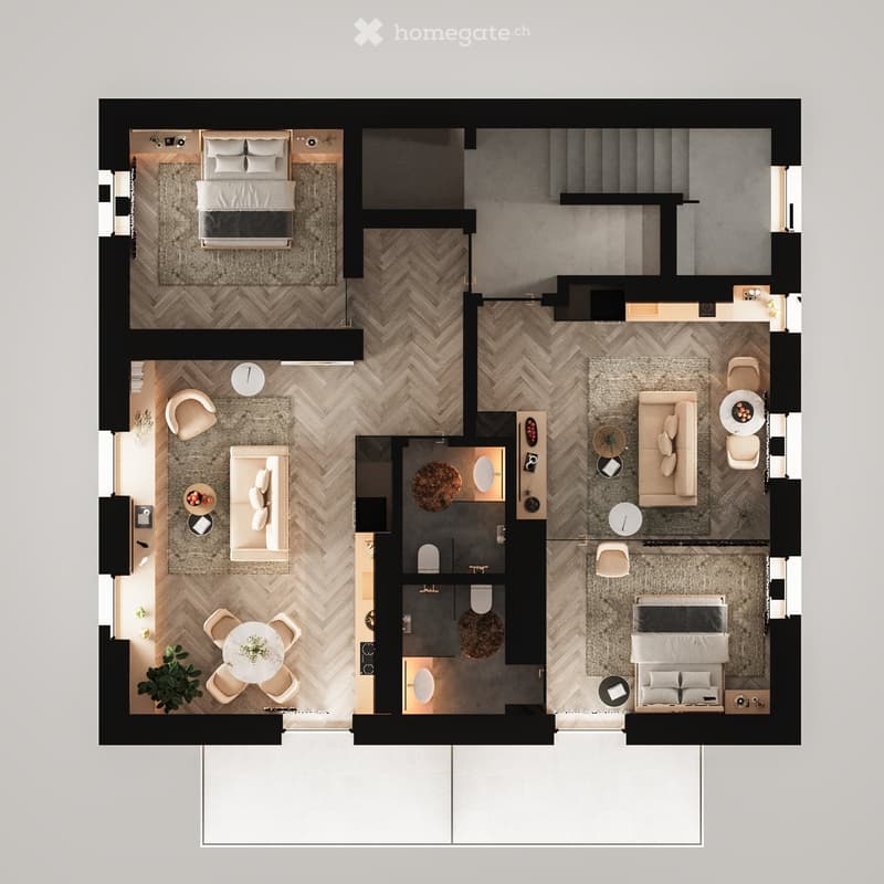 bedroom, bathroom, living room, dining room, kitchen, raised ground floor