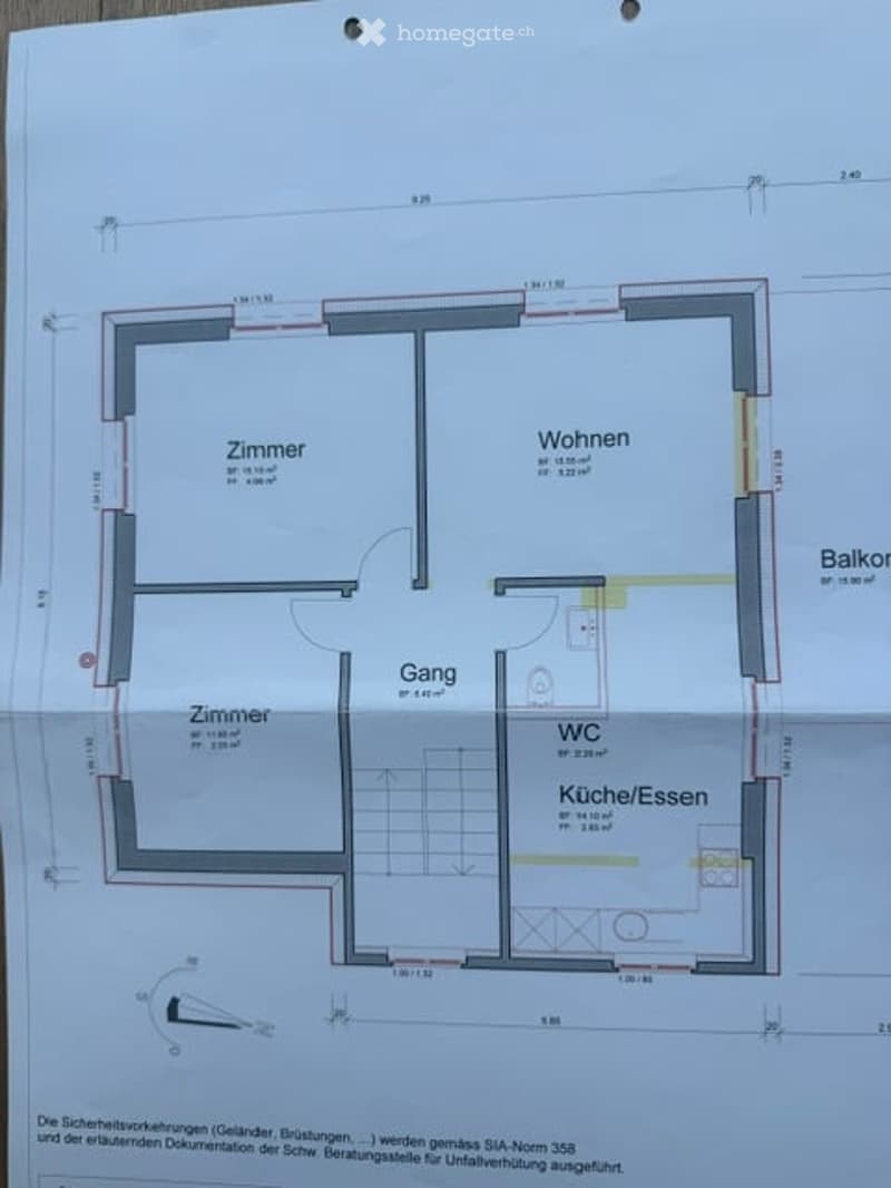 Floor plan showing a living area, two bedrooms, kitchen/dining area, hallway, and a balcony.