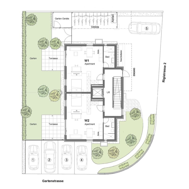 2 apartments, garden, garage, terrace, parking places