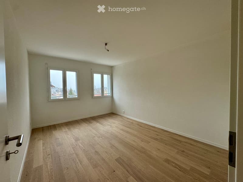 empty room, wooden floor, white walls, 3 windows, power outlet
