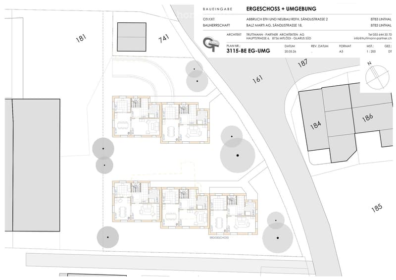 Floor plan of a residential building showing multiple apartments with labeled dimensions and room layouts, including living spaces, bedrooms, and bathrooms.