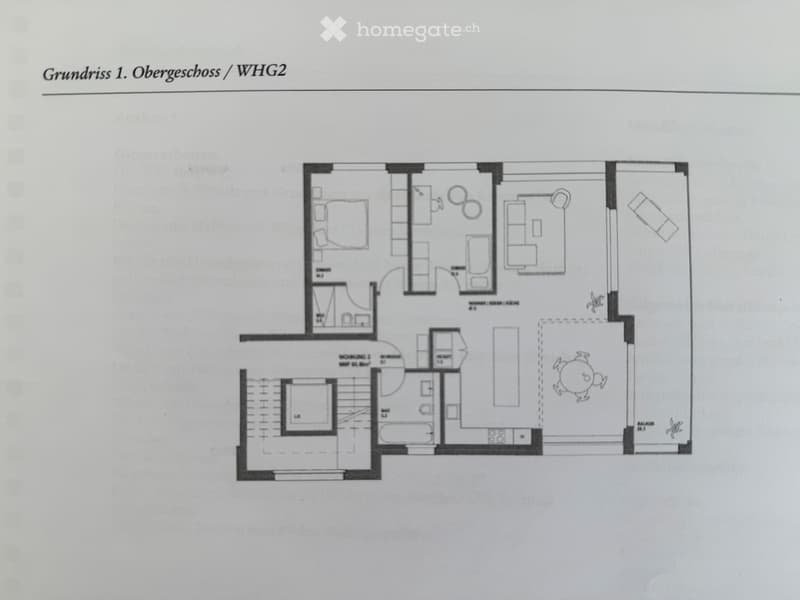 living room, kitchen, 2 bedrooms, 2 bathrooms, balcony