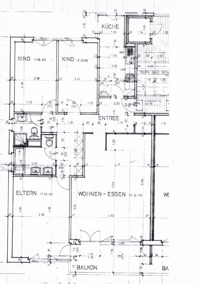 Floor plan showing multiple rooms including two bedrooms, a kitchen, a living-dining area, a hallway, and a balcony.