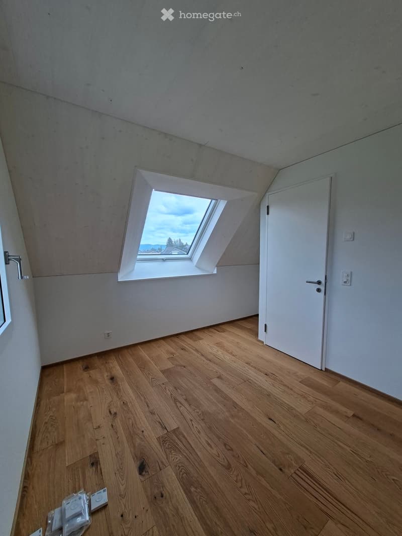 Unfurnished Room. Empty room with wooden flooring, white walls, and a skylight window. No furniture or equipment is present.