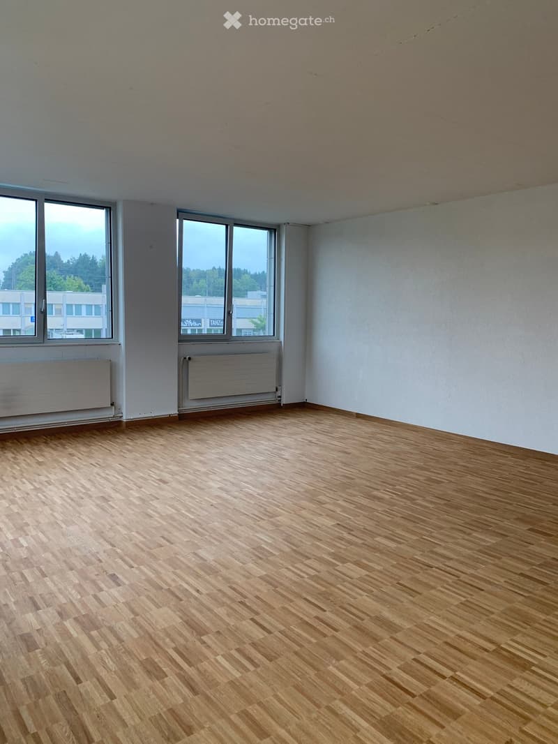 empty room, wooden floor, white walls, large windows, radiators